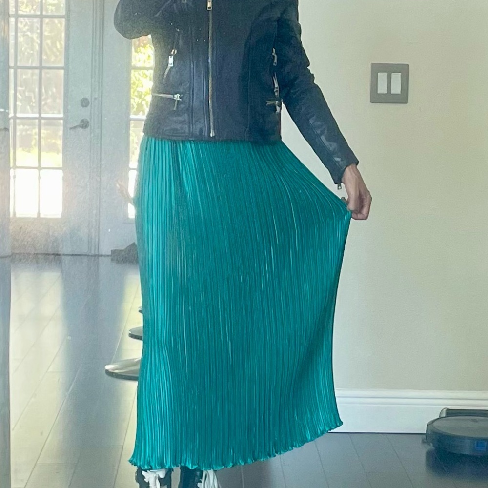 George F Couture Vintage Green Pleated Maxi Skirt
